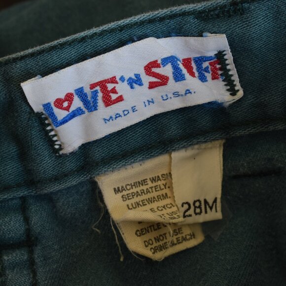 Vintage 70s Worrrn Ripped Green Flat Front Flared Pants by Love & Stitch size 28 - Picture 12 of 12